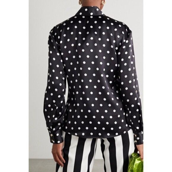 Sergio Hudson Polka Dot Silk Charmeuse Blouse, Black-White, New, Size XS - Picture 3 of 13